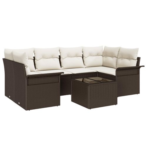 Градински Софа Комплект 7 pcs 6-Seater Кафяво и кремаво