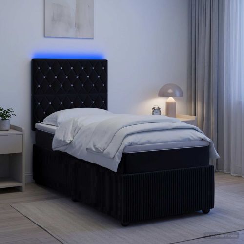 LED легло с матрак с LED ленти Черно 90 x 190 cm Кадифе