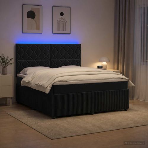 LED легло с матрак с LED ленти Черно 180 x 200 cm Кадифе