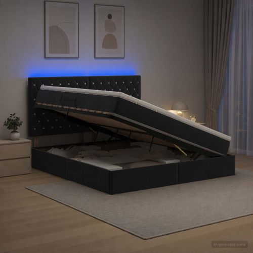 LED легло за съхранение с матрак Черно 180 x 200 cm Кадифе