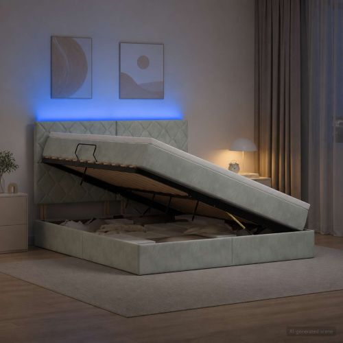 LED легло за съхранение с матрак Светлосиво 180 x 200 cm Кадифе
