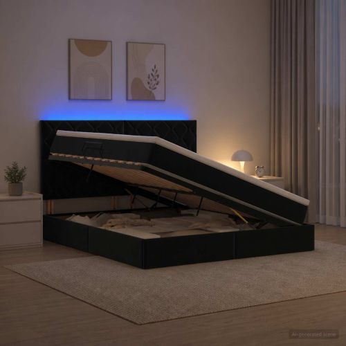 LED легло за съхранение с матрак Черно 180 x 200 cm Кадифе