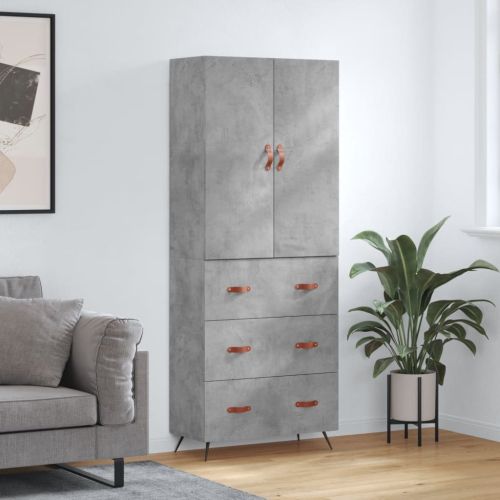 Висок шкаф, бетонно сив, 69,5x34x180 см, инженерно дърво