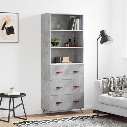 Висок шкаф, бетонно сив, 69,5x34x180 см, инженерно дърво