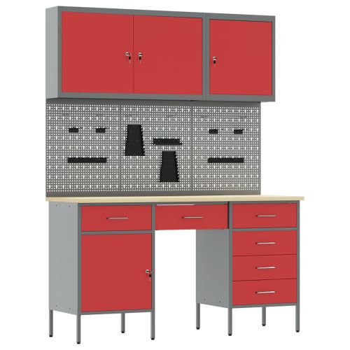 Работен кабинет 8 бр. Червено Инженерна дървесина и стомана