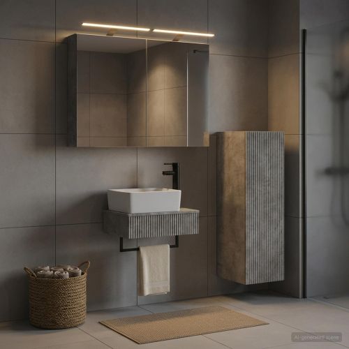 Комплект шкафове за баня 4 бр. Бетонно сиво Инженерна дървесина