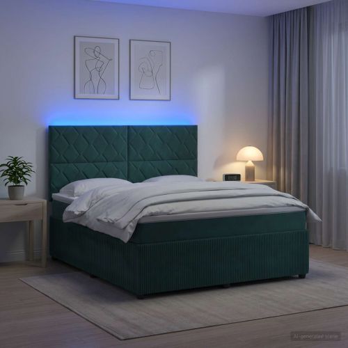 LED легло с матрак с LED ленти Тъмнозелено 180 x 200 cm Кадифе