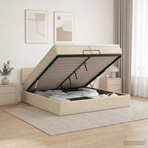 Отоман с матрак и LED с LED ленти Кремаво 200 x 200 cm Текстил