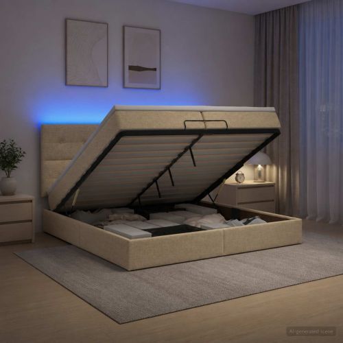 Отоман с матрак и LED с LED ленти Кремаво 200 x 200 cm Текстил