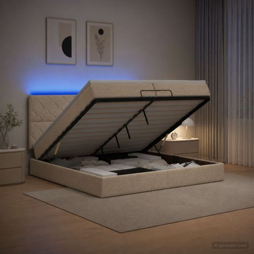 Отоман с матрак и LED с LED ленти Кремаво 200 x 200 cm Текстил