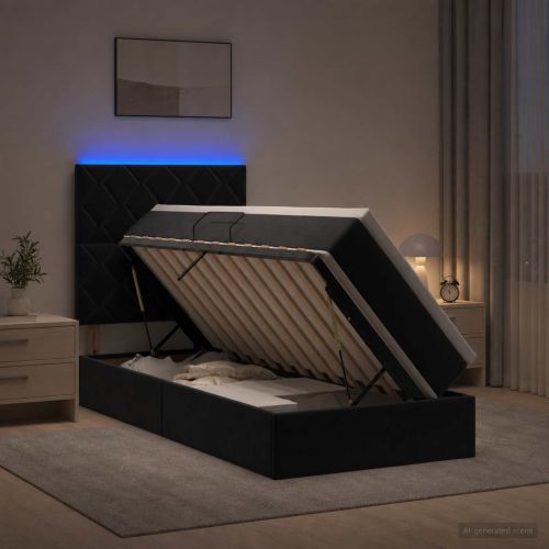LED легло за съхранение с матрак Черно 90 x 190 cm Кадифе