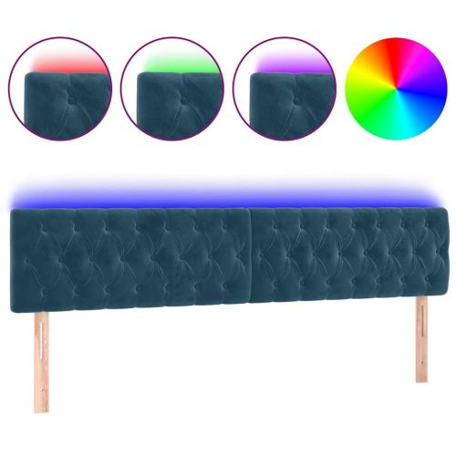 LED горна табла за легло, тъмносиня, 180x7x78/88 см, кадифе