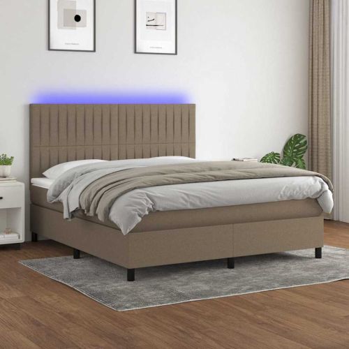 Боксспринг легло с матрак и LED, таупе, 180x200 см, плат
