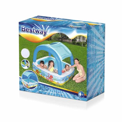 Bestway Детски басейн с навес, 140x140x114 см, син, 52192