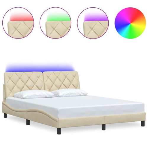 Рамка за легло с LED без матрак кремава 160x200 см плат