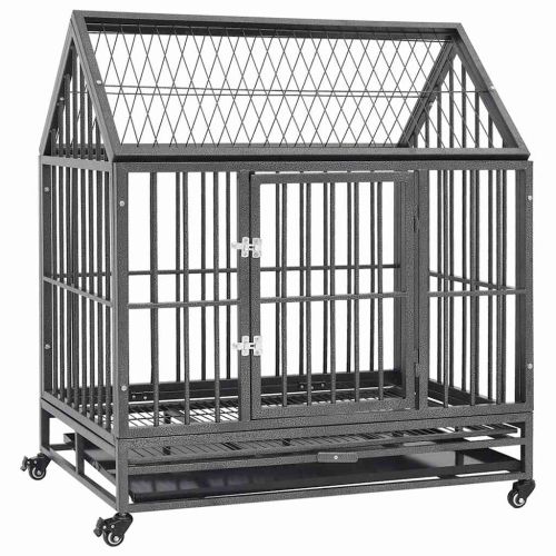 Клетка за кучета с колелца и покрив, стомана, 92x62x106 см