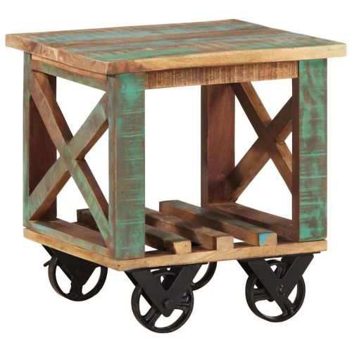 Помощна маса с колелца 40x40x42 см масивно регенерирано дърво