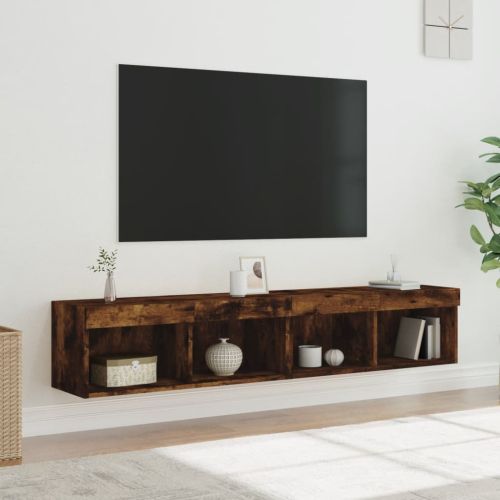 ТВ шкафове с LED осветление, 2 бр, опушен дъб, 80x30x30 см