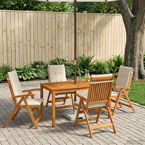 5-Piece Garden Dining Set Натурално Солидно акациево дърво