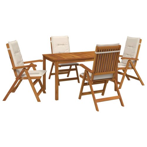 5-Piece Garden Dining Set Натурално Солидно акациево дърво