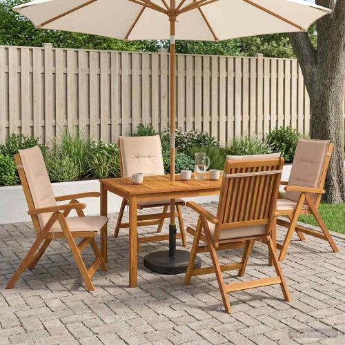 5-Piece Garden Dining Set Натурално Солидно акациево дърво