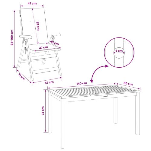 5-Piece Garden Dining Set Натурално Солидно акациево дърво