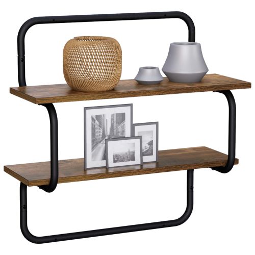 Стенна етажерка на 2 нива Опушен дъб 60 x 24,5 x 61 см