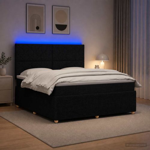 LED легло с матрак с LED ленти Черно 180 x 200 cm Текстил