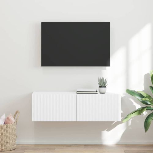 TV стенен шкаф 98 x 31 x 29,5 см Бяло Инженерна дървесина