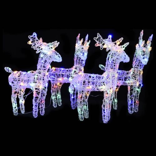 Коледни елени, 4 бр, многоцветни, 160 LED, акрил