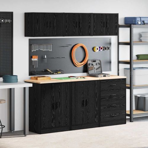 гаражни шкафове, 6 бр, черен, инженерно дърво
