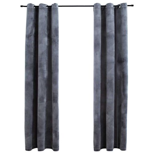 134810 Blackout Curtains with Rings 2 pcs Anthracite 37"x63" Velvet (US only) - Untranslated