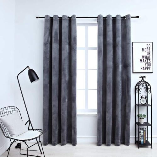 134813 Blackout Curtains with Rings 2 pcs Anthracite 54"x63" Velvet (US only) - Untranslated