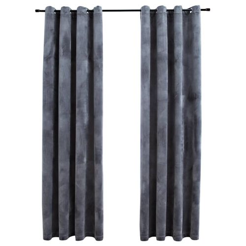 134813 Blackout Curtains with Rings 2 pcs Anthracite 54"x63" Velvet (US only) - Untranslated