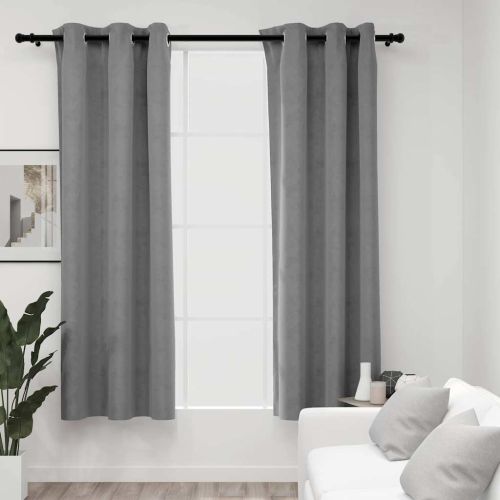 134816 Blackout Curtains with Rings 2 pcs Grey 37"x63" Velvet (US only) - Untranslated
