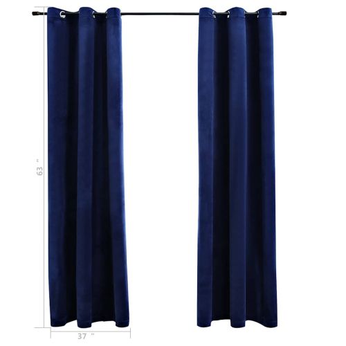 134828 Blackout Curtains with Rings 2 pcs Navy Blue 37"x63" Velvet (US only) - Untranslated