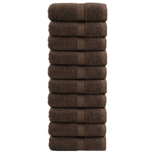 Premium Guest Towels 10pcs Brown 30x50cm 600gsm 100% Cotton - Untranslated