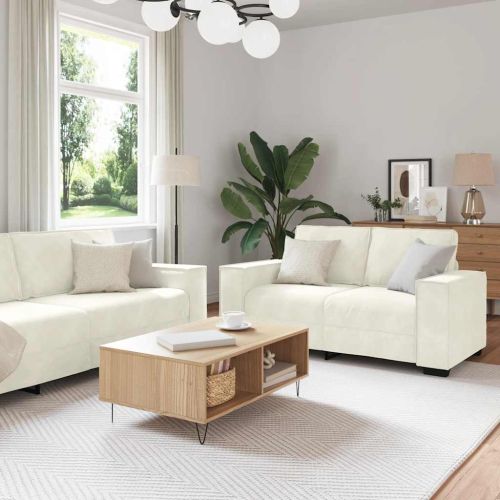 3 Piece Sofa Set with Cushions Cream Velvet - Untranslated