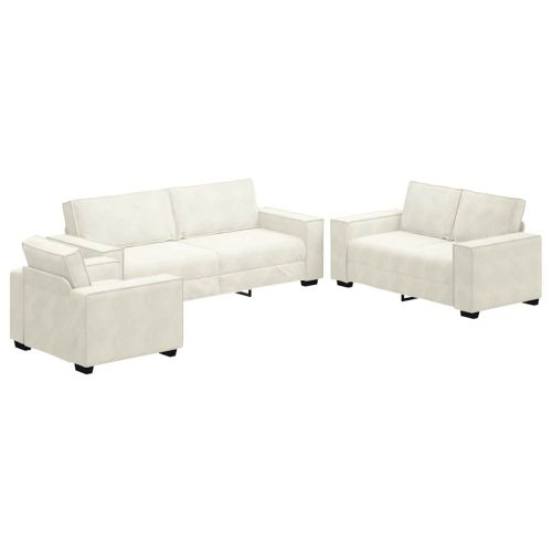 3 Piece Sofa Set with Cushions Cream Velvet - Untranslated