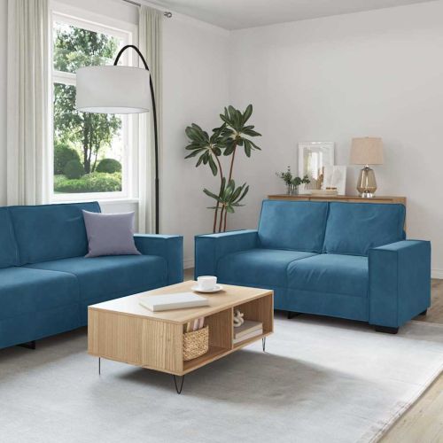 3 Piece Sofa Set with Cushions Blue Velvet - Untranslated
