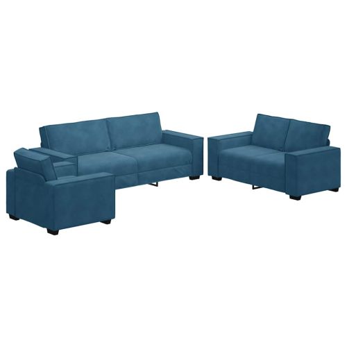 3 Piece Sofa Set with Cushions Blue Velvet - Untranslated