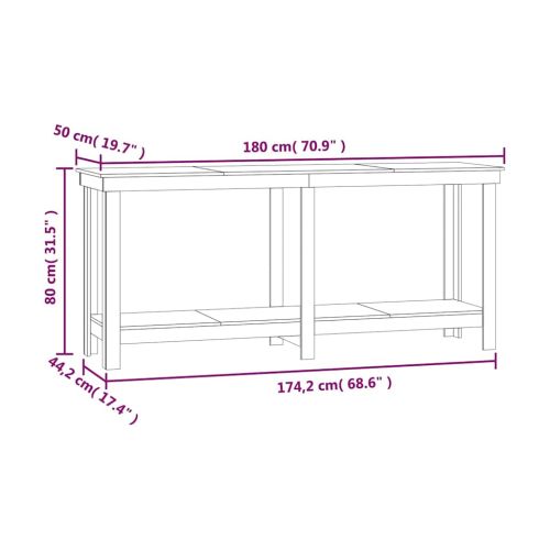 Работна маса меденокафява 180x50x80 см борово дърво масив