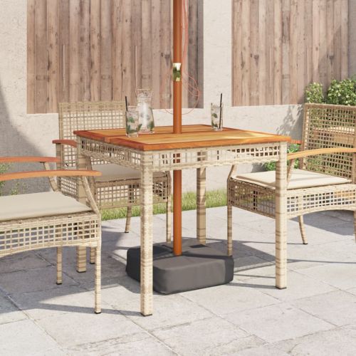 Градинска маса, бежов, 80x80x75 см, полиратан и акациево дърво