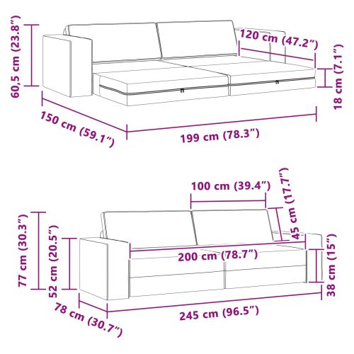 Диван легло Морски син 245 x 78 x 77 см текстил