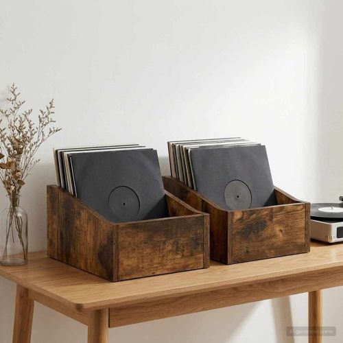 Кутия за LP записи 2 бр. Опушен дъб 23 x 33 x 16 см