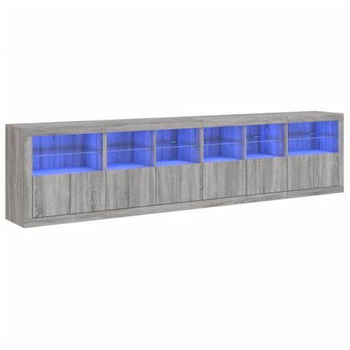Сайдборд с LED светлини, сив сонома, 283x37x67 см