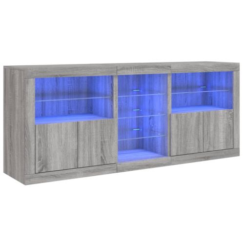 Сайдборд с LED светлини, сив сонома, 162x37x67 см