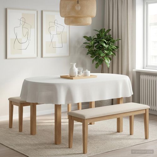 Плат за маса Овална Бяло 130 x 220 см