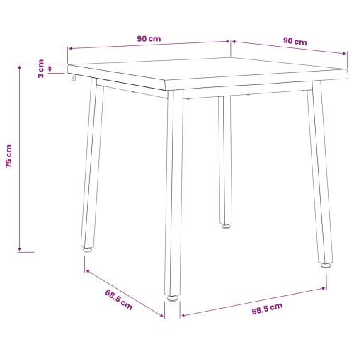 90 x 90 x 75 cm Солидно акациево дърво Естествено и черно