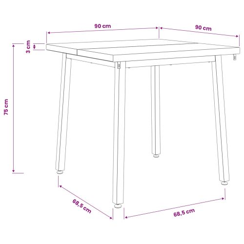 90 x 90 x 75 cm Солидно акациево дърво Бяло Квадратна